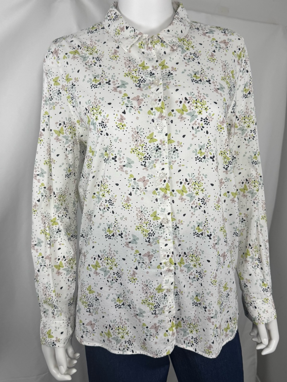 Barbour White Multi Ditsy Floral Long Sleeve Button Down Blouse - Size 10